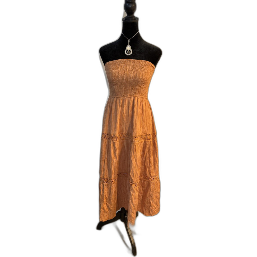 SHEIN Breezaya Strapless Smocked Tiered Midi Dress